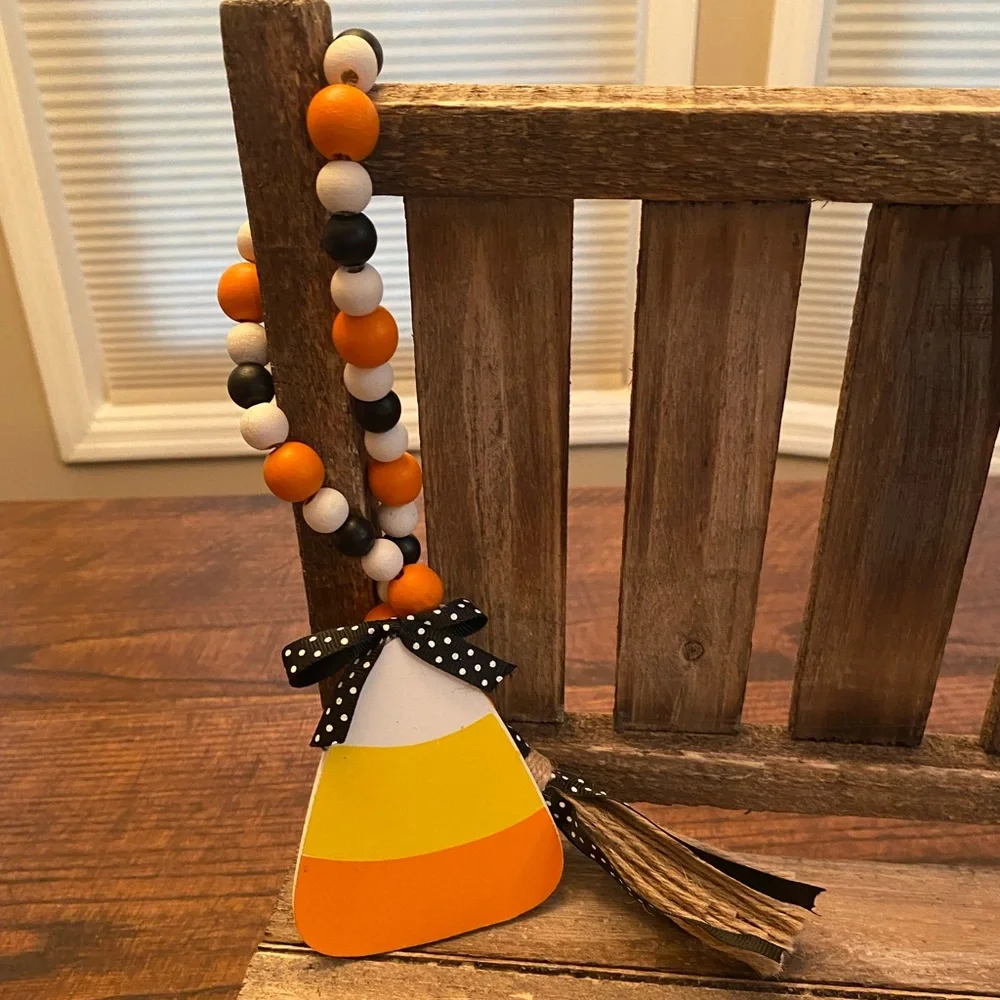 Halloween Beaded Garland Set Of 3, Candy Corn, Ghost & Jack-O-Lantern Garland